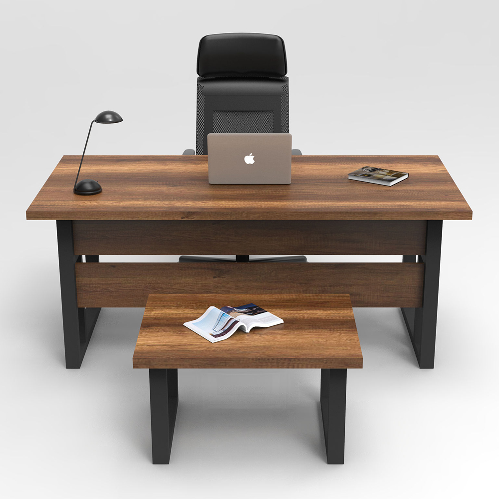 Oakmere Wooden Computer Desk with Coffee Table Set in Baroque and Anthracite