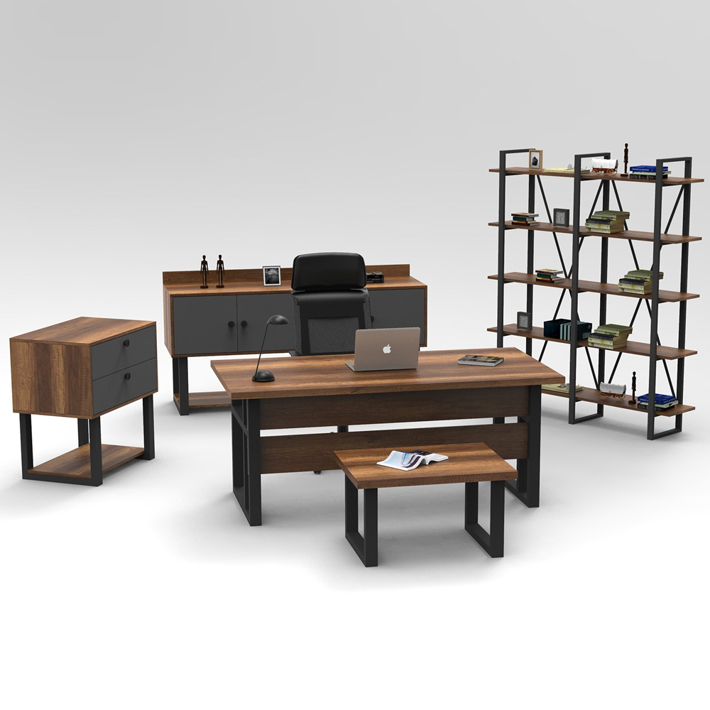 Oakmere Wooden Executive Office Furniture Set with Bookcase in Baroque and Anthracite