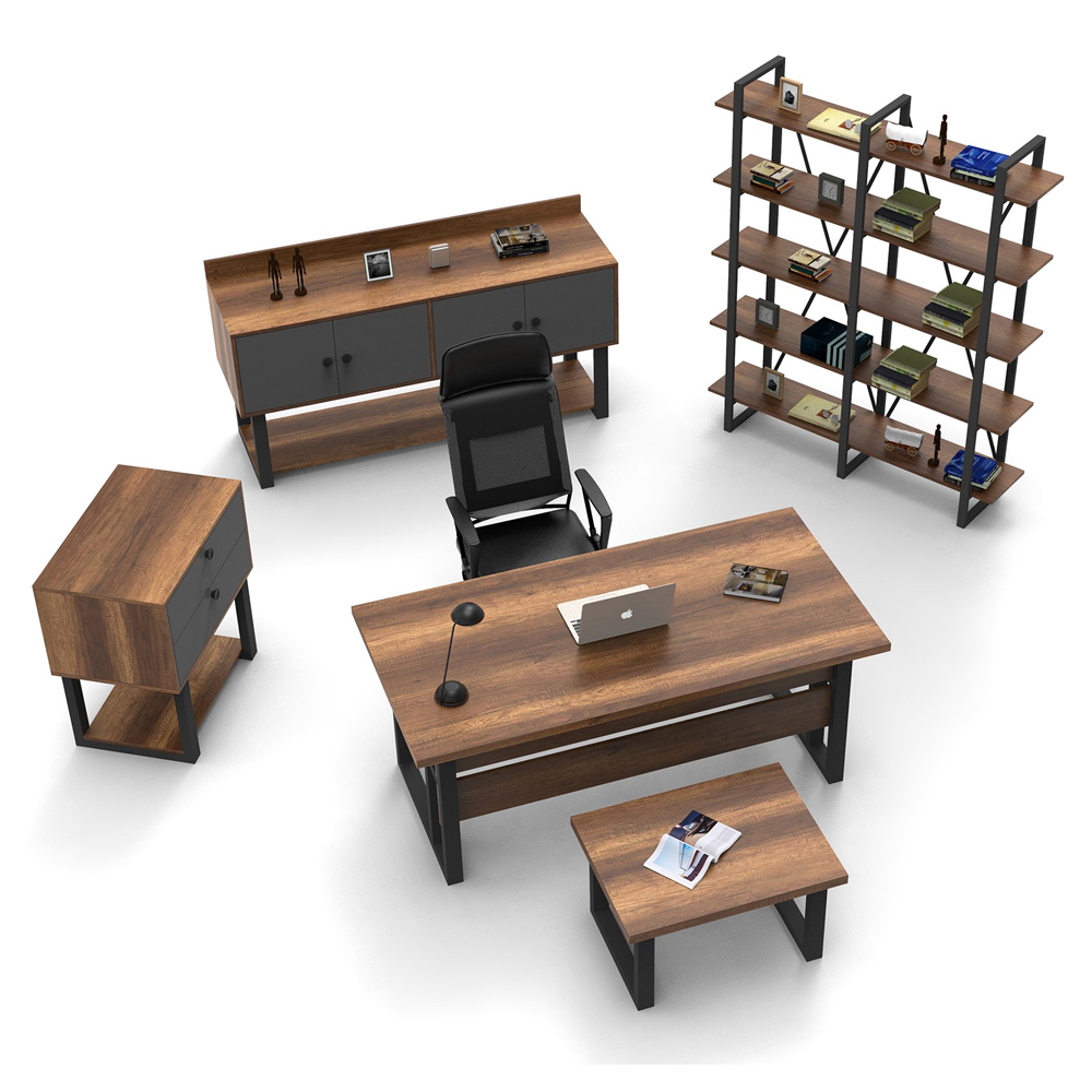 Oakmere Wooden Executive Office Furniture Set with Bookcase in Baroque and Anthracite