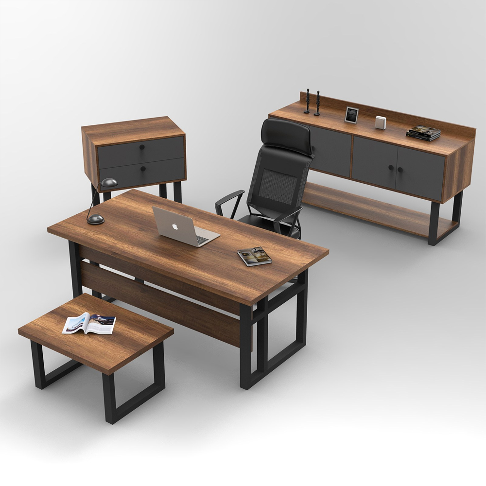 Oakmere Wooden Executive Office Furniture Set with Sideboard in Baroque and Anthracite