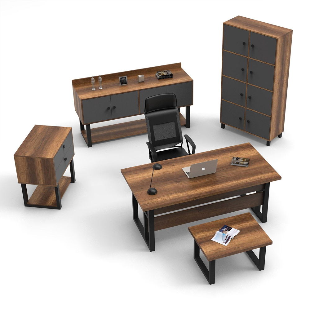 Oakmere Wooden Executive Office Furniture Set with Storage Cabinet in Baroque and Anthracite