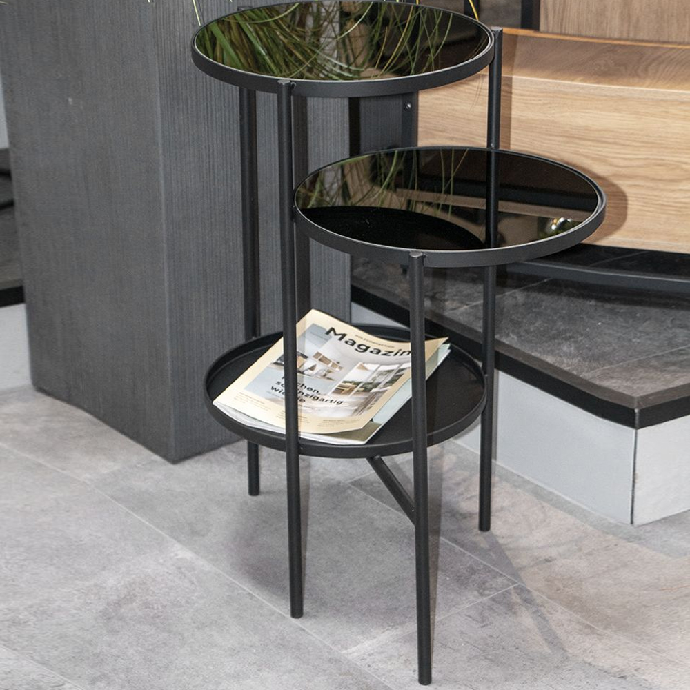 Oakmont Glass End Table With Metal Frame In Black