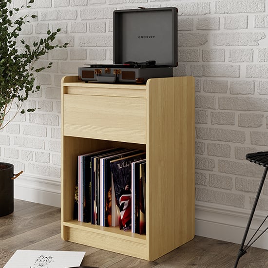 Photo of Oami wooden turntable stand with 1 drawer in oak