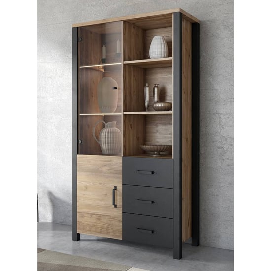 Oaxaca Display Cabinet 2 Doors In Appenzeller Oak With LED