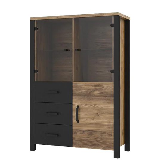 Oaxaca Display Cabinet 3 Doors In Appenzeller Oak With LED