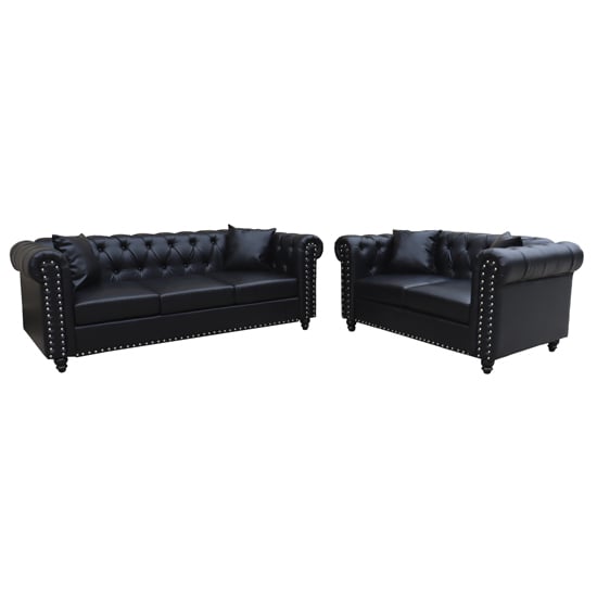 Oaxaca Faux Leather 3+2 Seater Sofa Set In Black
