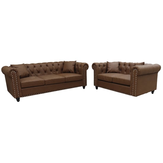 Product photograph of Oaxaca Faux Leather 3 2 Seater Sofa Set In Brown from Furniture in Fashion