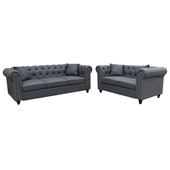 Oaxaca Faux Leather 3+2 Seater Sofa Set In Grey