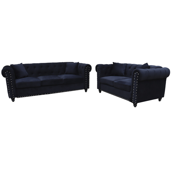 Oaxaca Plush Velvet 3+2 Seater Sofa Set In Black