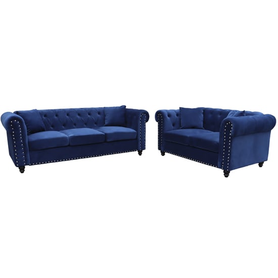Oaxaca Plush Velvet 3+2 Seater Sofa Set In Blue