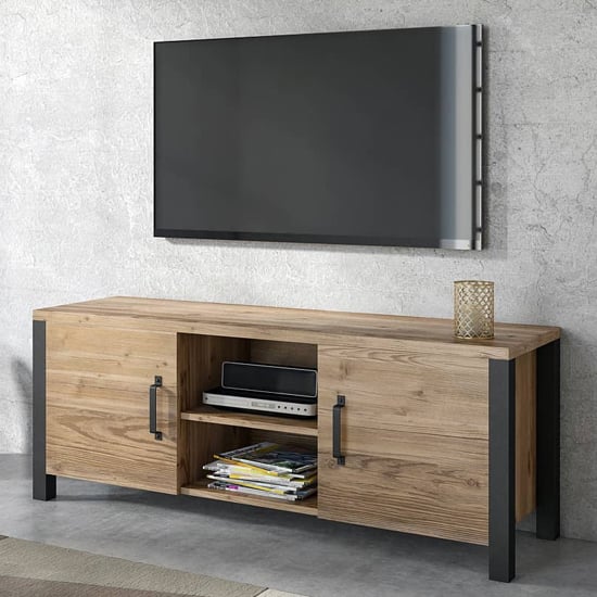 Product photograph of Oaxaca Wooden Tv Stand With 2 Doors In Appenzeller Oak from Furniture in Fashion