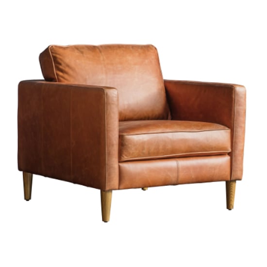 Obento Leather Armchair With Oak Legs In Vintage Brown
