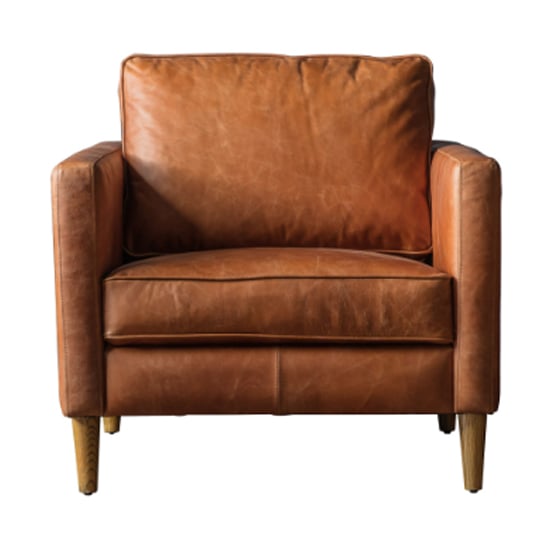 Obento Leather Armchair With Oak Legs In Vintage Brown