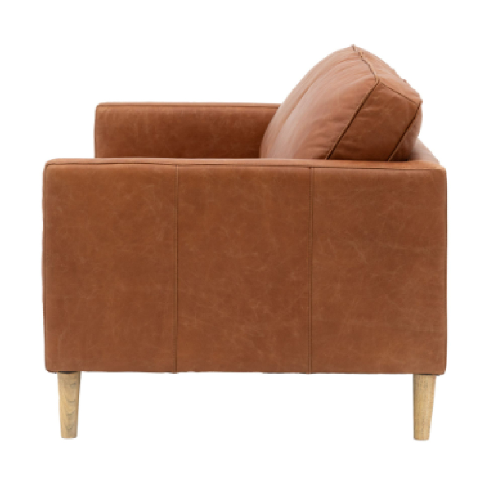 Obento Leather 2 Seater Sofa With Wooden Legs In Vintage Brown