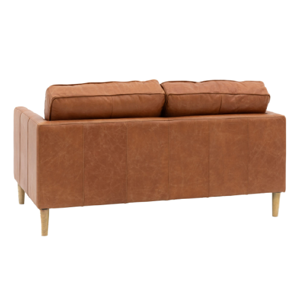 Obento Leather 2 Seater Sofa With Wooden Legs In Vintage Brown