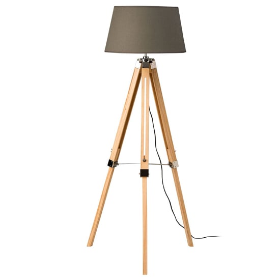 Read more about Obito grey fabric shade floor lamp with eu plug and tripod base