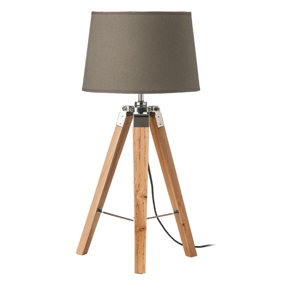 Obito Grey Fabric Shade Table Lamp With Natural Tripod Base