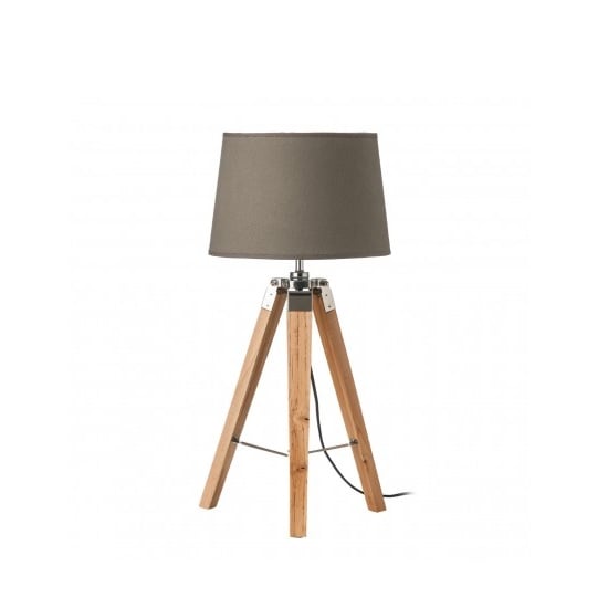 Obito Tripod Table Lamp In Grey With Natural Wooden Legs