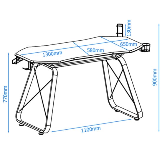 Oakland Metal Gaming Desk With Carbon Fibre And Black Legs