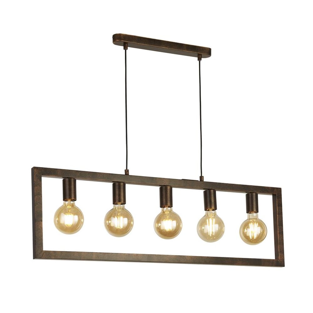 Read more about Oblong 5 light pendant light in rustic brown