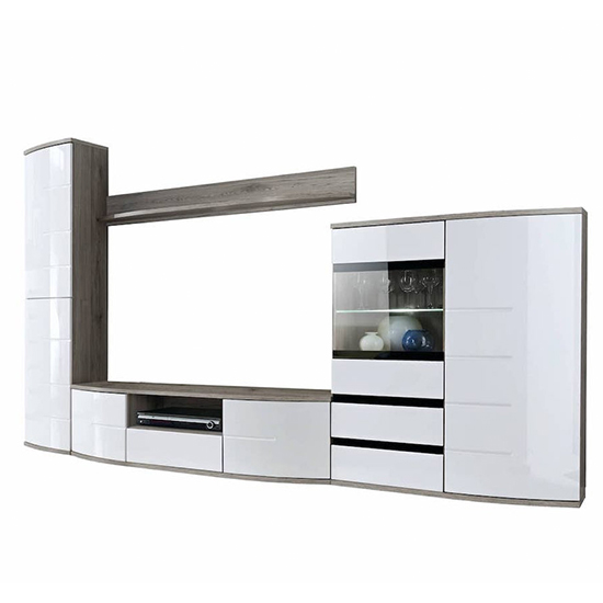 Ocala I High Gloss Living Room Furniture Set In White With LED