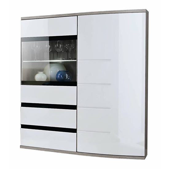 Ocala I High Gloss Living Room Furniture Set In White With LED