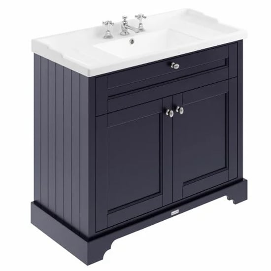 Read more about Ocala 102cm floor vanity unit with 3th basin in twilight blue