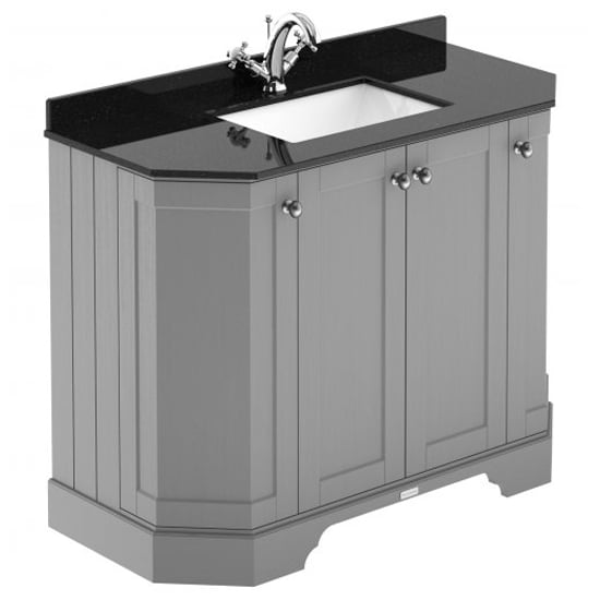 Ocala 102cm Angled Vanity With 1TH Black Marble Basin In Grey