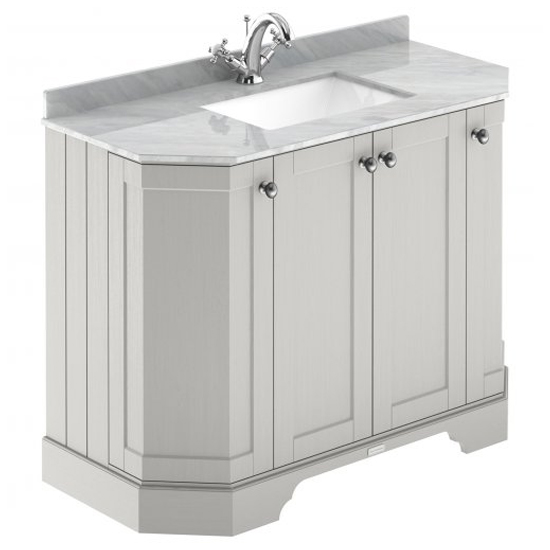 Ocala 102cm Angled Vanity With 1TH Grey Marble Basin In Sand