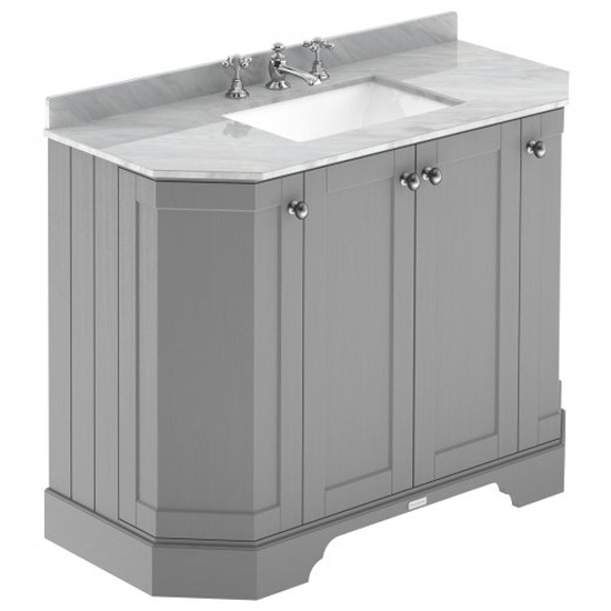 Ocala 102cm Angled Vanity With 3TH Grey Marble Basin In Grey