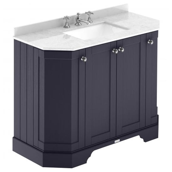 Product photograph of Ocala 102cm Angled Vanity With 3th White Marble Basin In Blue from Furniture in Fashion