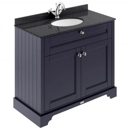 Ocala 102cm Floor Vanity With 1TH Black Marble Basin In Blue