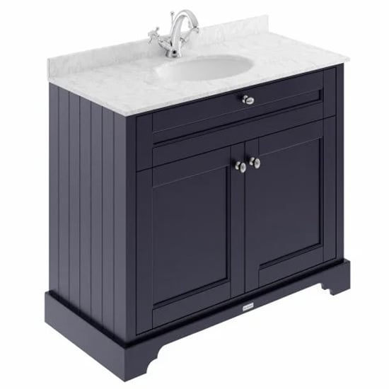 Read more about Ocala 102cm floor vanity with 1th grey marble basin in blue