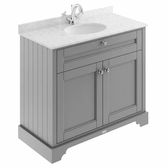 Product photograph of Ocala 102cm Floor Vanity With 1th Grey Marble Basin In Grey from Furniture in Fashion