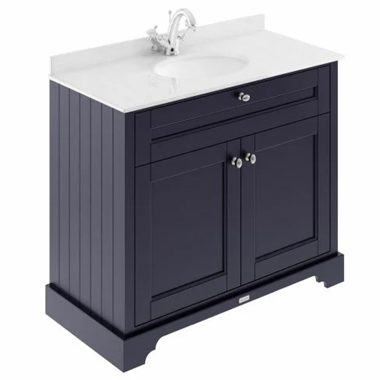 Read more about Ocala 102cm floor vanity with 1th white marble basin in blue