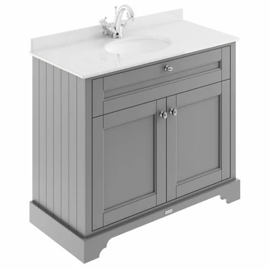 Product photograph of Ocala 102cm Floor Vanity With 1th White Marble Basin In Grey from Furniture in Fashion