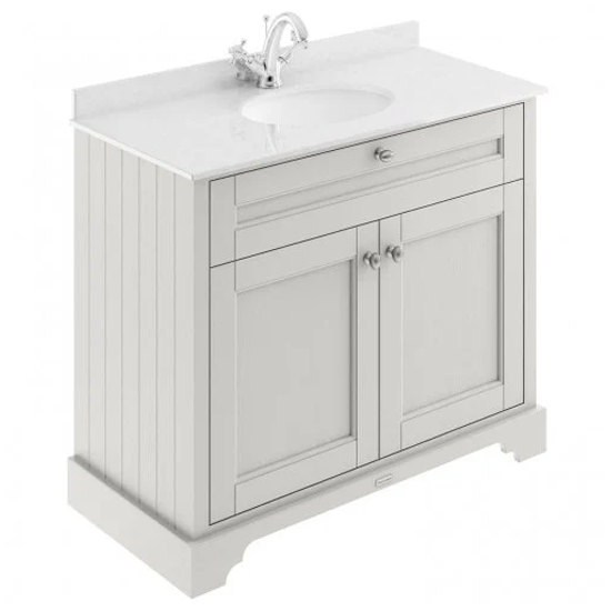 Photo of Ocala 102cm floor vanity with 1th white marble basin in sand