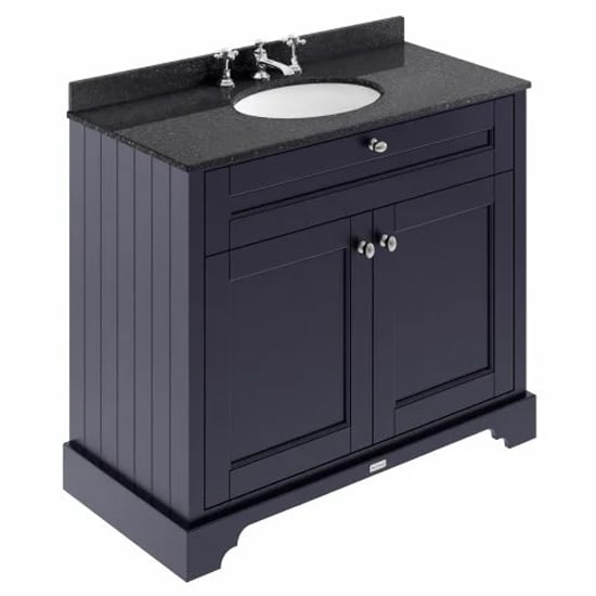 Read more about Ocala 102cm floor vanity with 3th black marble basin in blue
