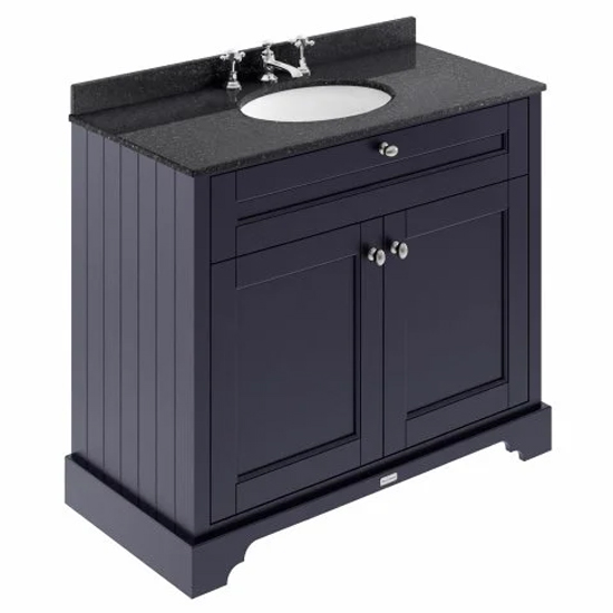 Ocala 102cm Floor Vanity With 3TH Black Marble Basin In Blue