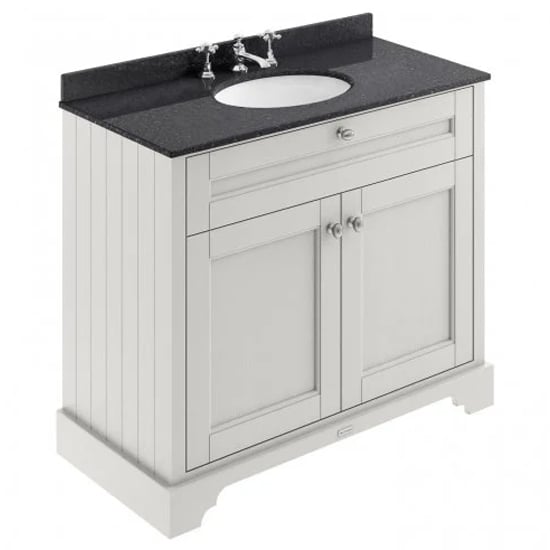 Photo of Ocala 102cm floor vanity with 3th black marble basin in sand