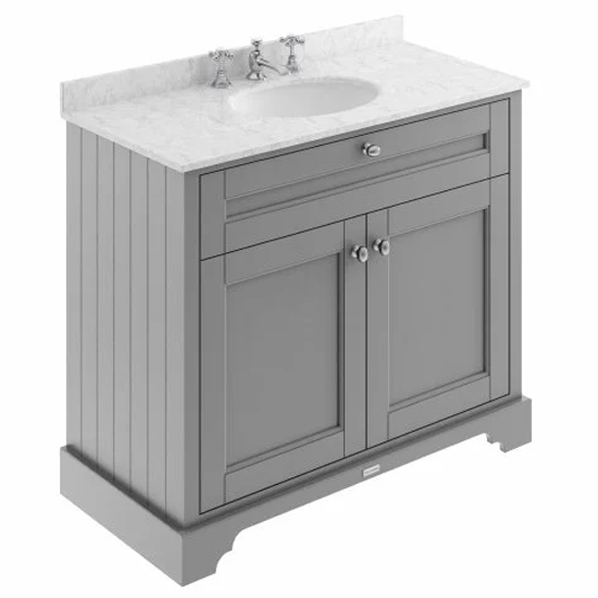 Product photograph of Ocala 102cm Floor Vanity With 3th Grey Marble Basin In Grey from Furniture in Fashion