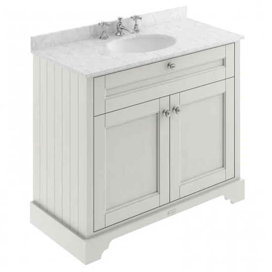 Read more about Ocala 102cm floor vanity with 3th grey marble basin in sand