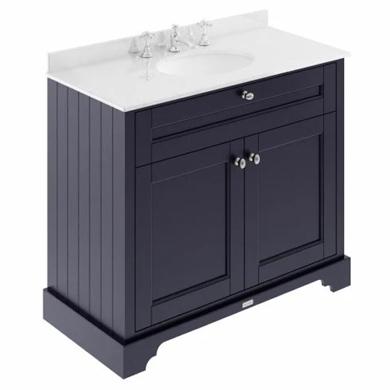 Photo of Ocala 102cm floor vanity with 3th white marble basin in blue