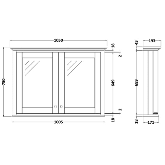 Ocala 105cm Mirrored Cabinet In Storm Grey With 2 Doors_2