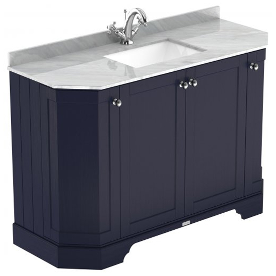 Read more about Ocala 122cm angled vanity with 1th grey marble basin in blue