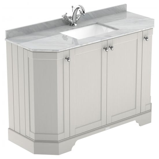 Read more about Ocala 122cm angled vanity with 1th grey marble basin in sand