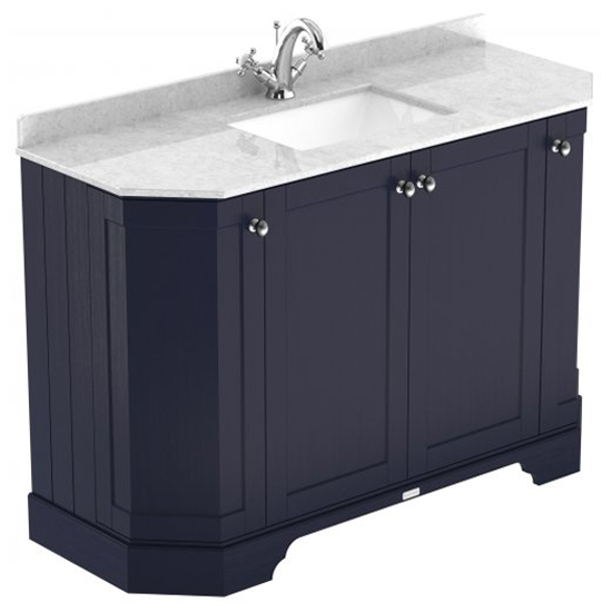 Read more about Ocala 122cm angled vanity with 1th white marble basin in blue