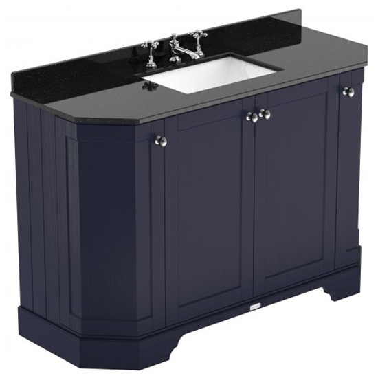 Ocala 122cm Angled Vanity With 3TH Black Marble Basin In Blue