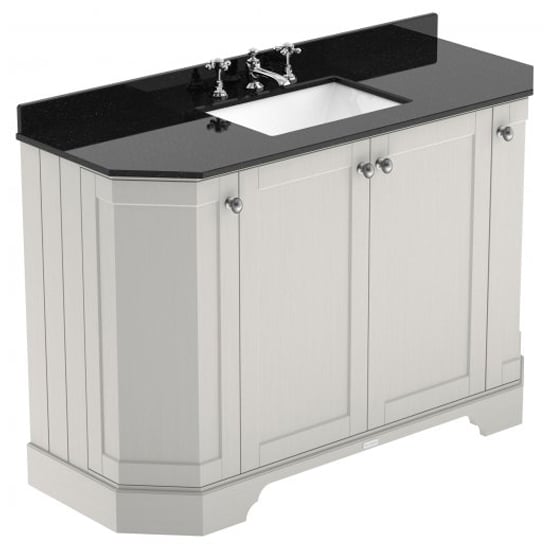 Photo of Ocala 122cm angled vanity with 3th black marble basin in sand