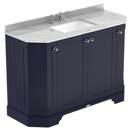 Ocala 122cm Angled Vanity With 3TH Grey Marble Basin In Blue